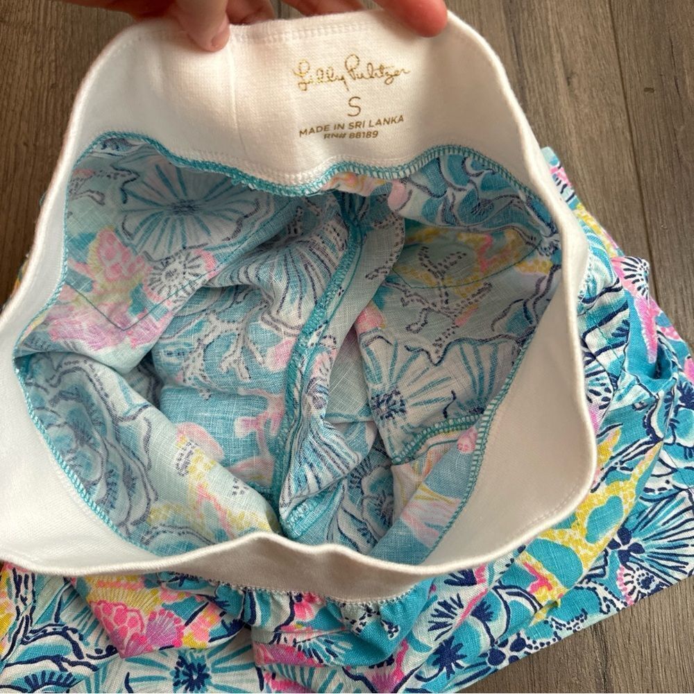 Lilly Pulitzer Bali Blue Once Upon A Tide Linen Palazzo Pants Size S Mid Rise - Picture 12 of 12